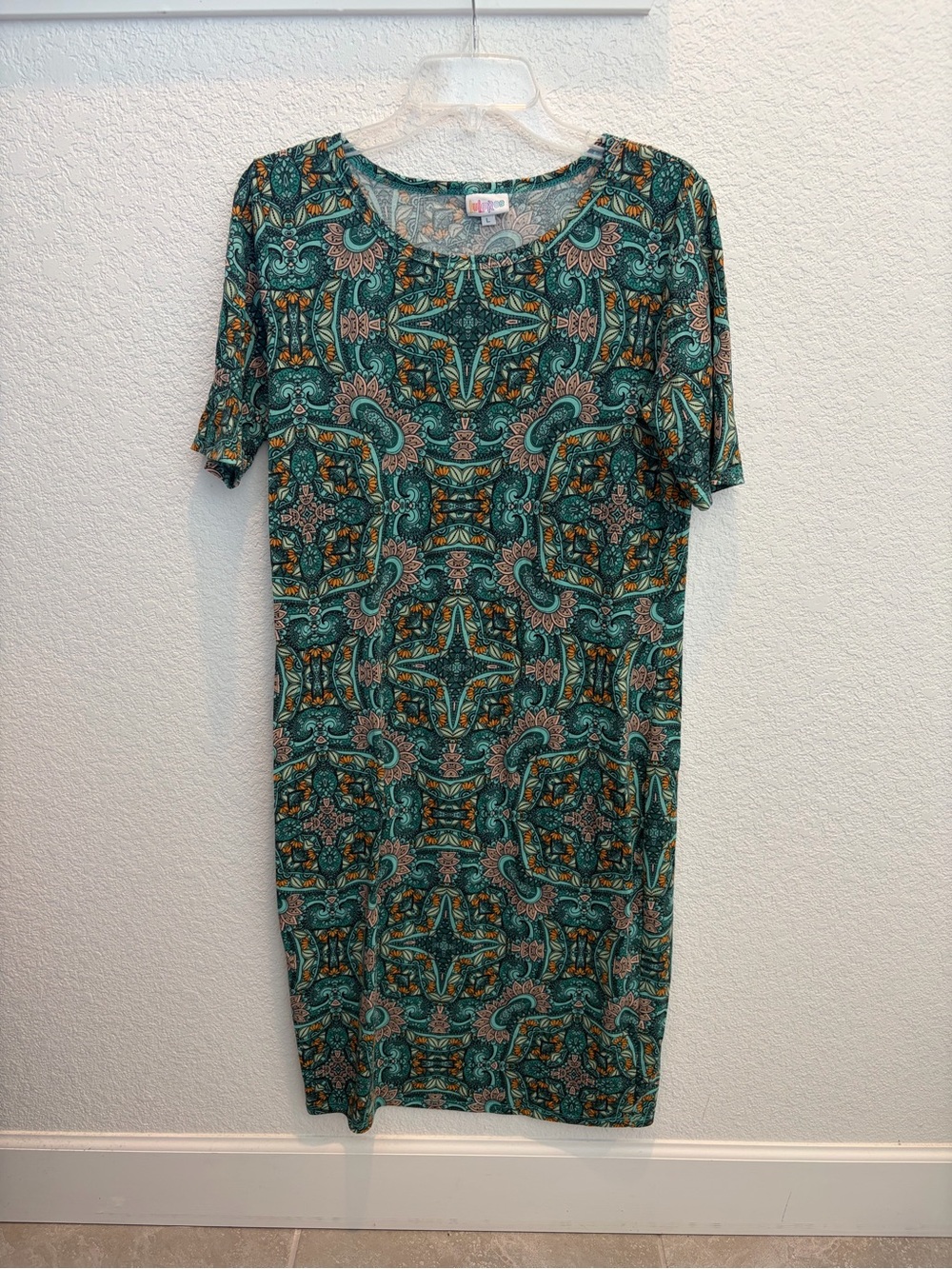 LuLaRoe Julia Green Teal Patterned Midi Dress
